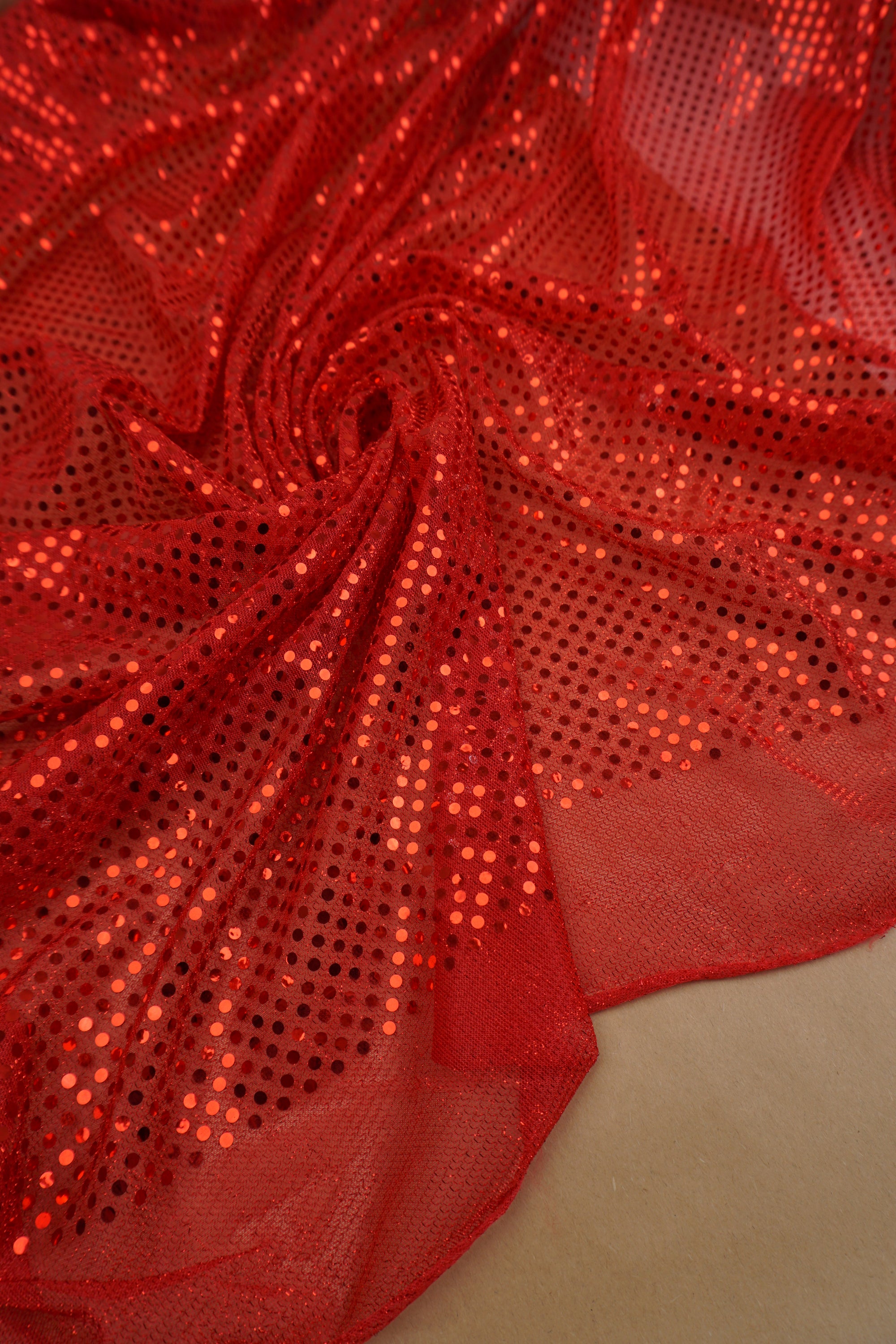 Red 3mm Confetti Dot Sequin Fabric | Metallic Mesh Sparkle | By the Yard