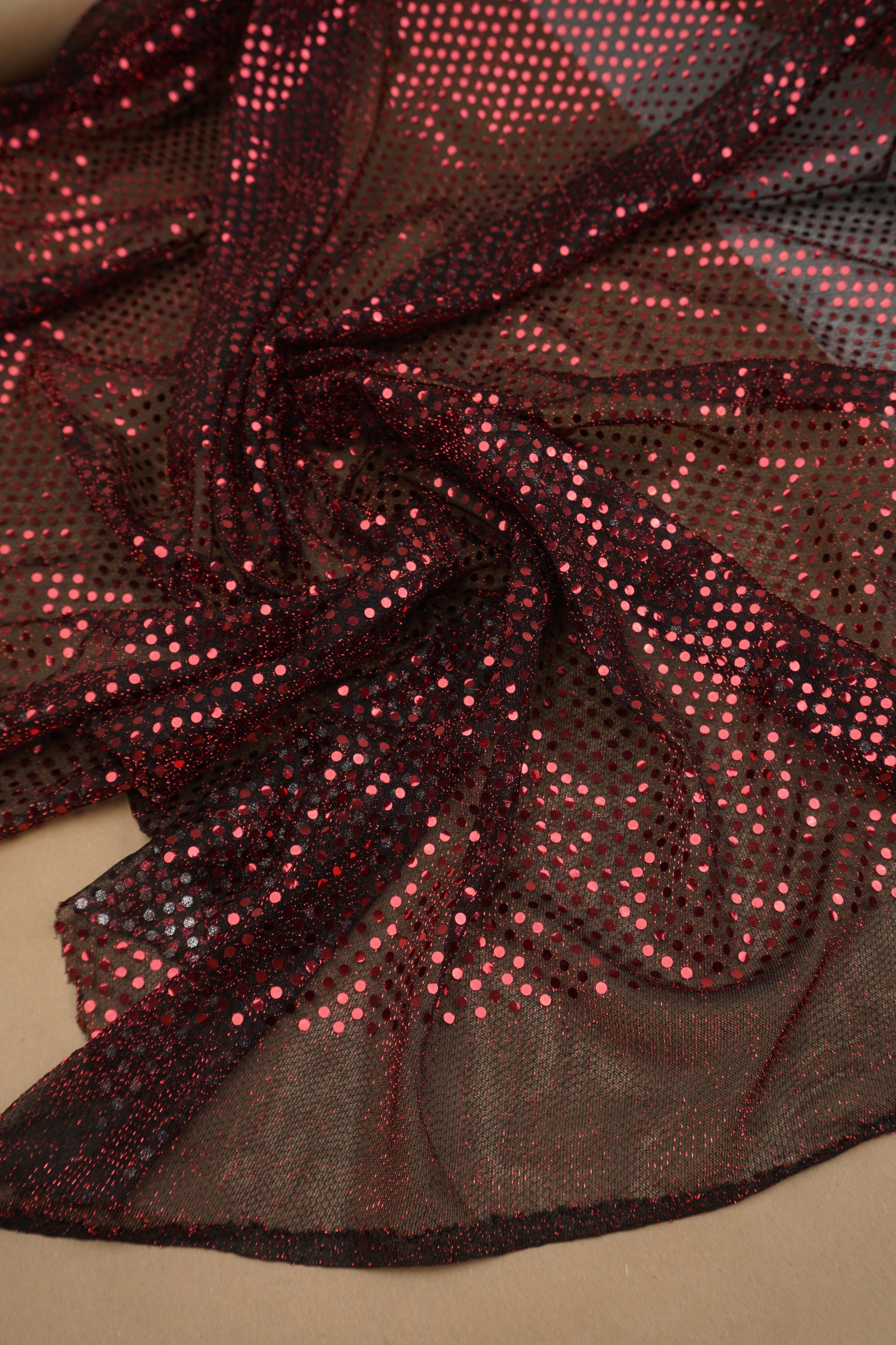 Cranberry Black 3mm Confetti Dot Sequin Fabric | Metallic Mesh Sparkle | By the Yard