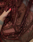 Cranberry Black 3mm Confetti Dot Sequin Fabric | Metallic Mesh Sparkle | By the Yard