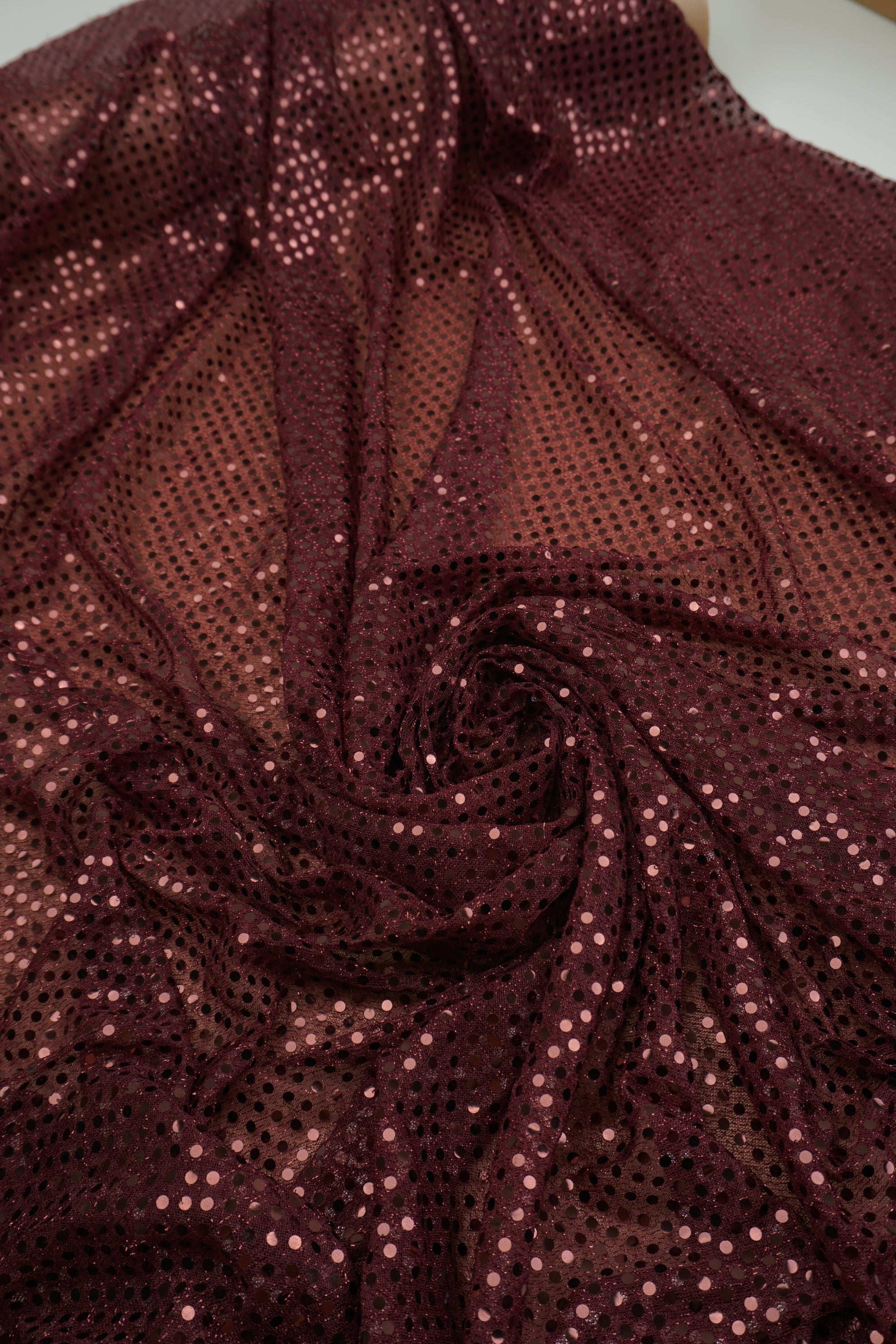 Burgundy 3mm Confetti Dot Sequin Fabric | Metallic Mesh Sparkle | By the Yard