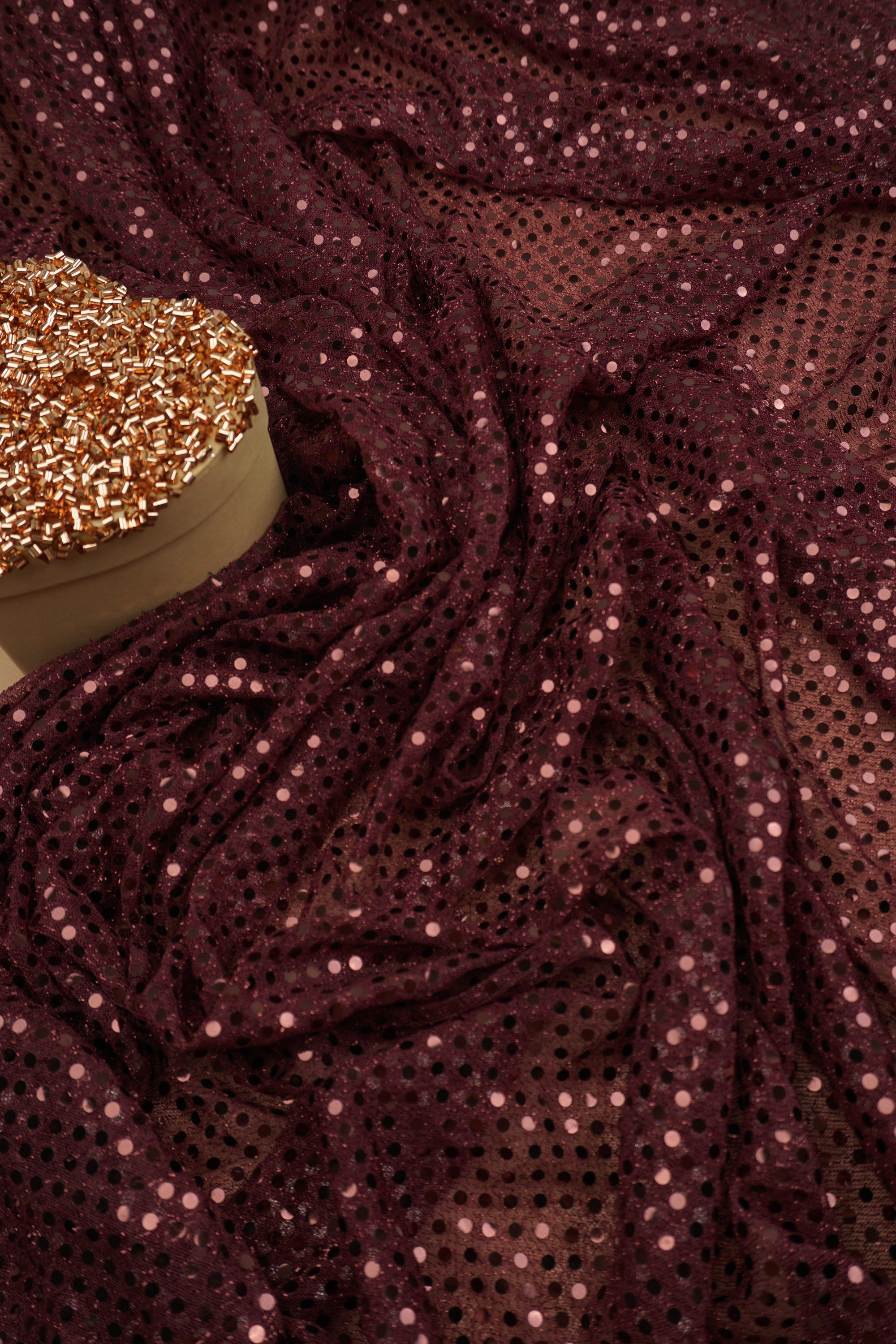 Burgundy 3mm Confetti Dot Sequin Fabric | Metallic Mesh Sparkle | By the Yard