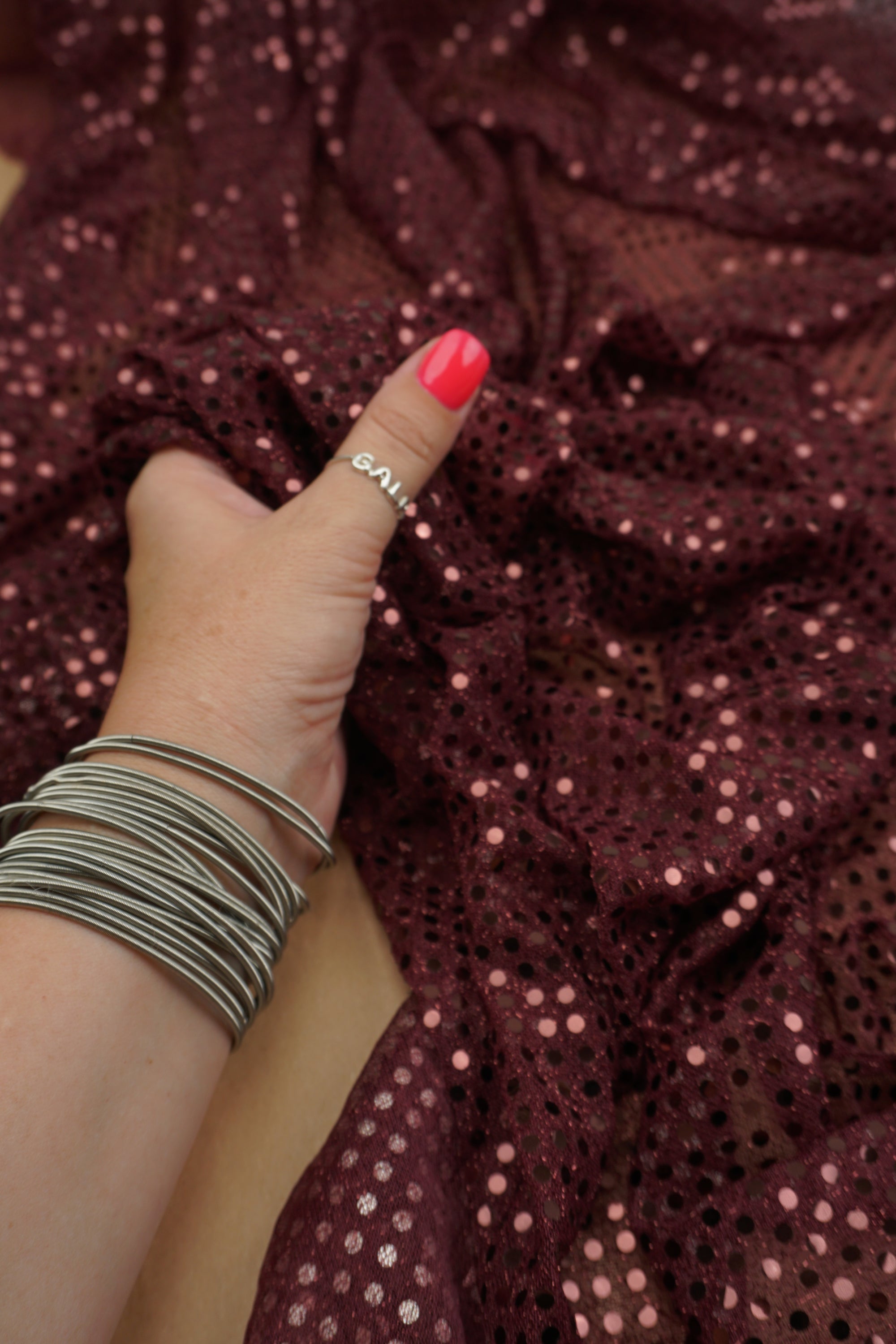 Burgundy 3mm Confetti Dot Sequin Fabric | Metallic Mesh Sparkle | By the Yard