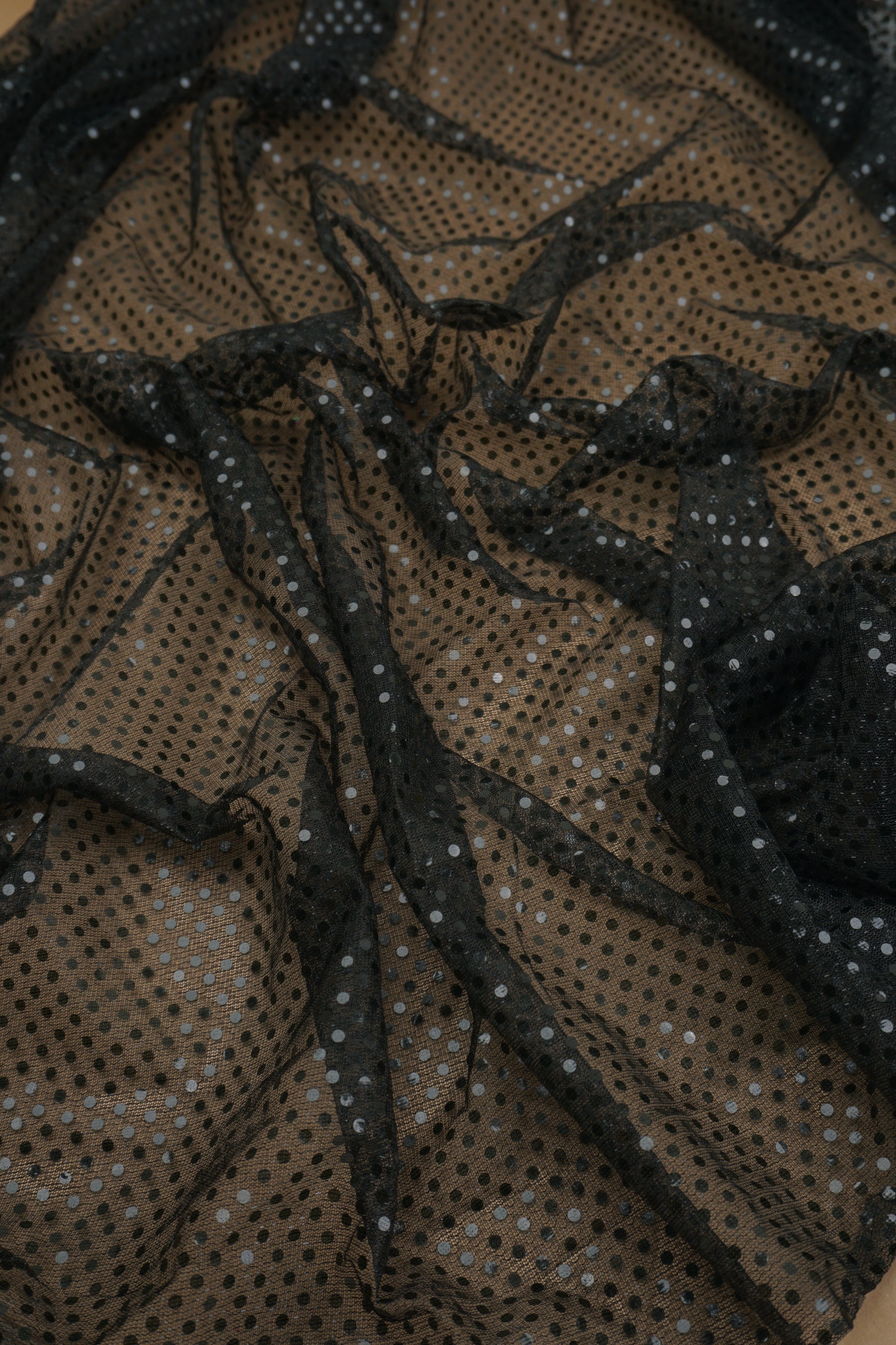 Black Sequin Fabric by the Yard | 3mm Confetti Dot Metallic Mesh