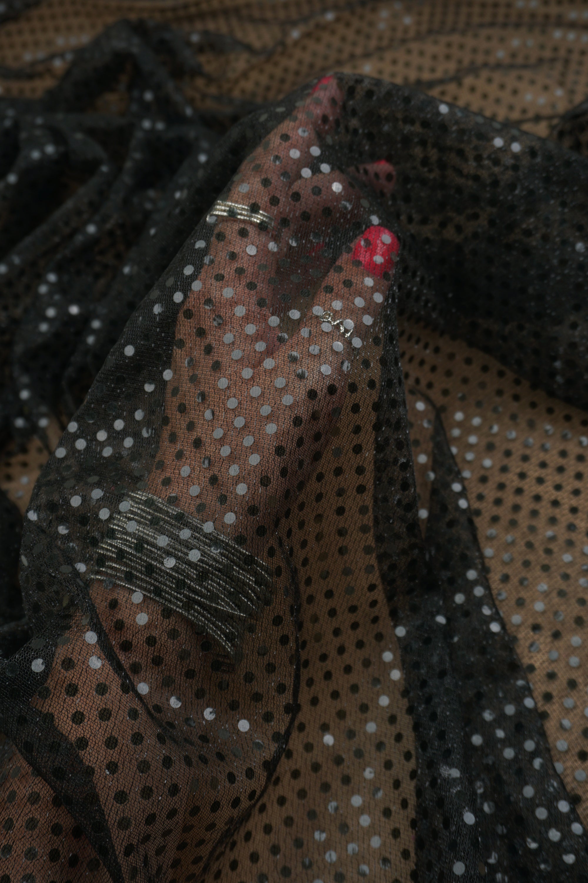Black Sequin Fabric by the Yard | 3mm Confetti Dot Metallic Mesh