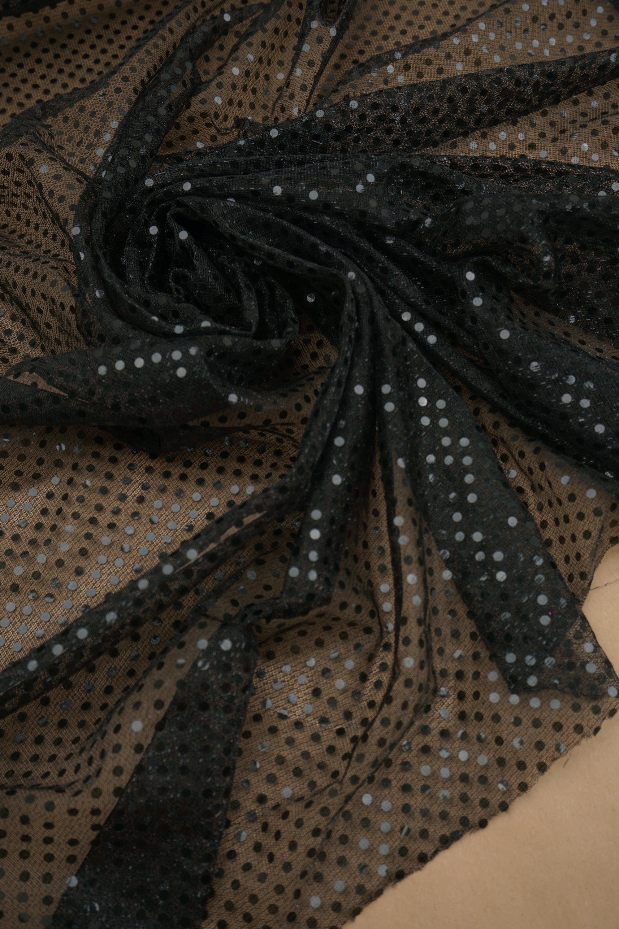 Black Sequin Fabric by the Yard | 3mm Confetti Dot Metallic Mesh