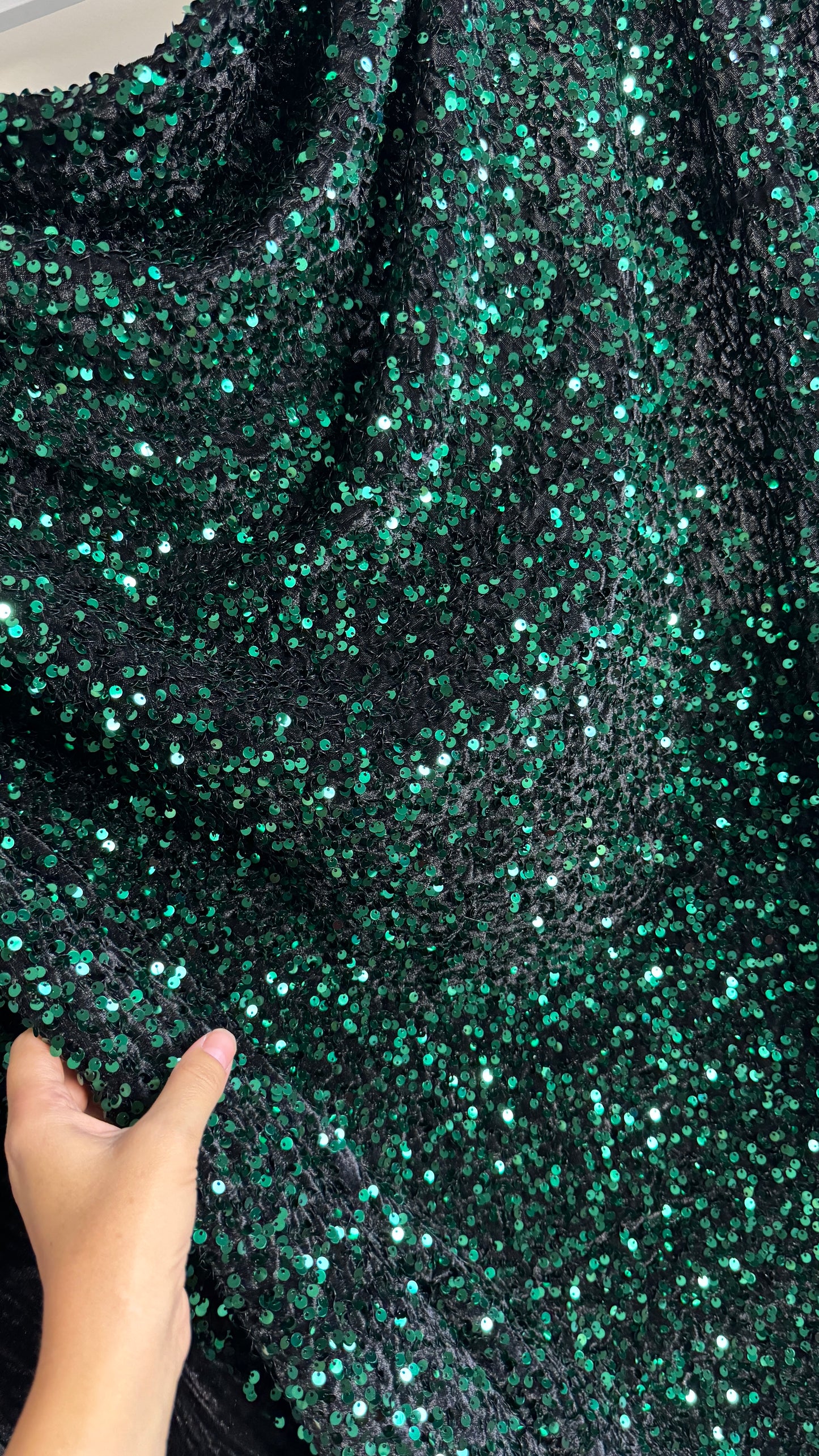 Hunter green sequins on black velvet