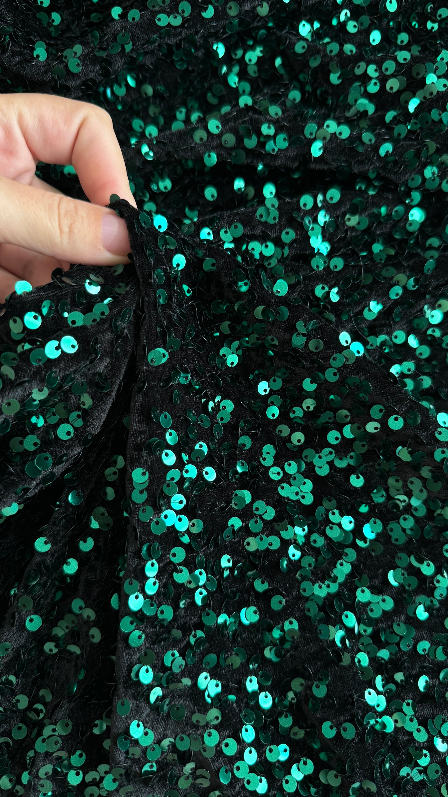 Hunter green sequins on black velvet