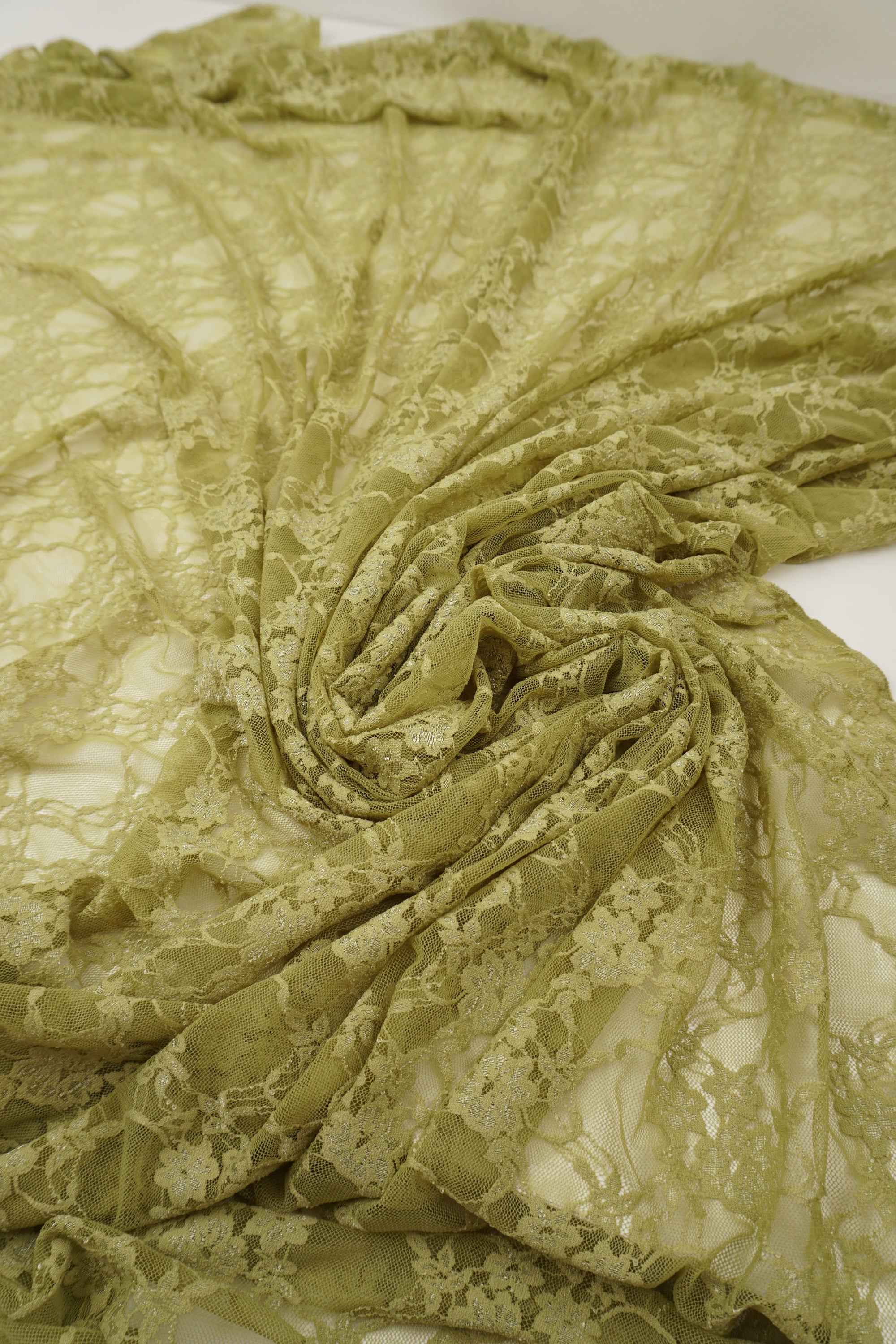 Moss Green Floral Stretch Lace Fabric by the Yard