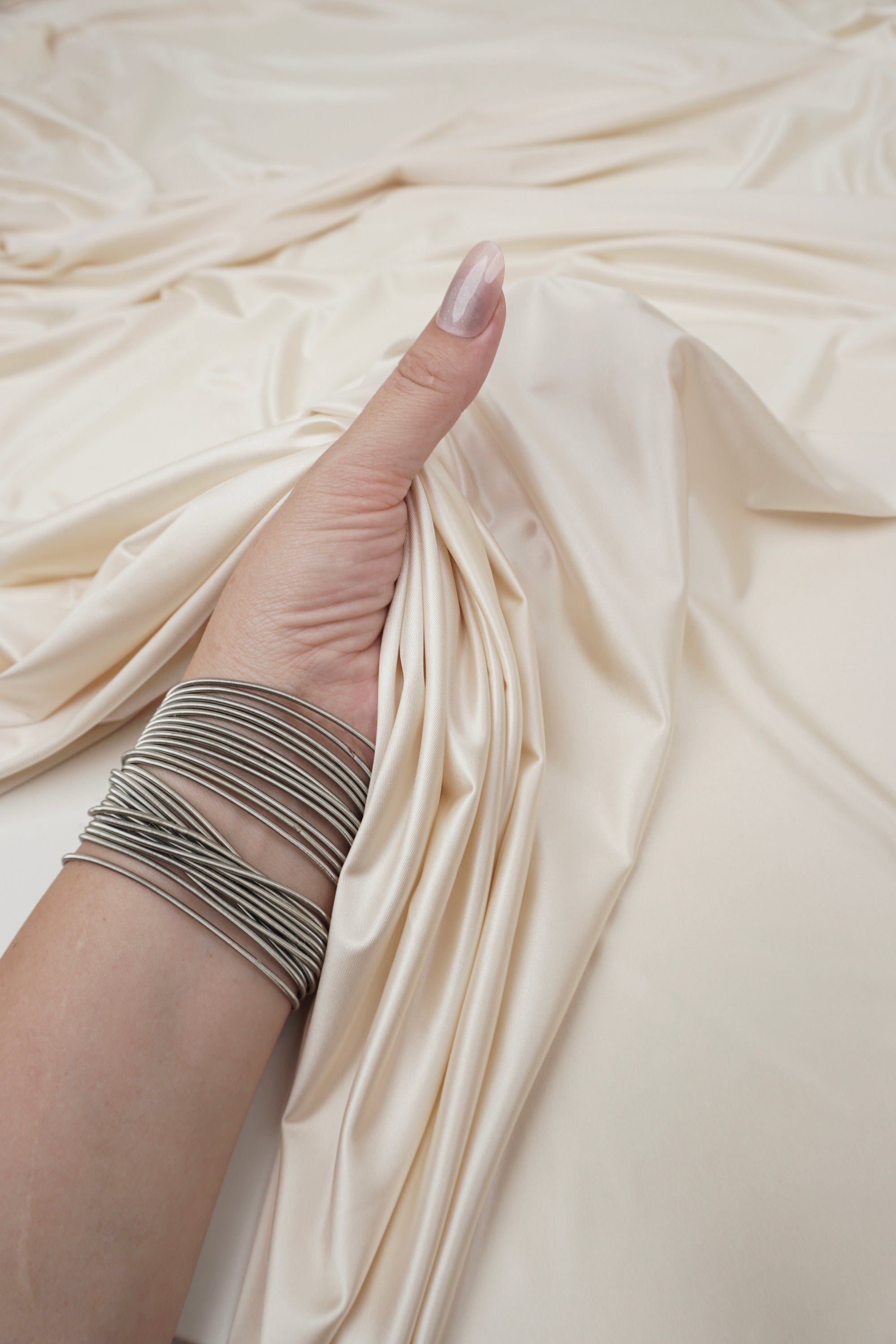 Ivory Shiny Milliskin Nylon Spandex Fabric | 4-Way Stretch | By the Yard