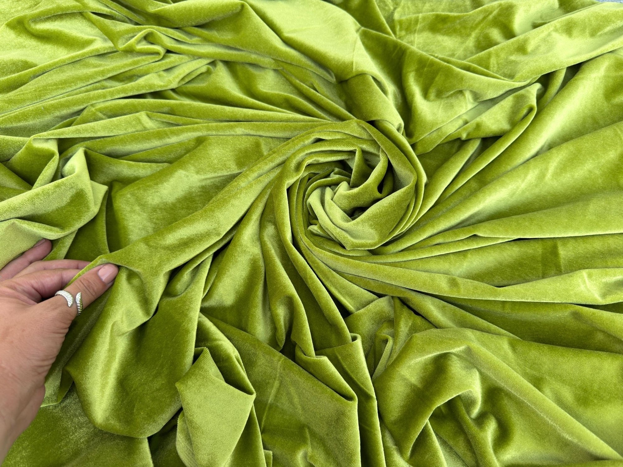 Apple Green Velvet Spandex Fabric by Yard, Luxury Green Stretch Velvet Material For Gowns, Scrunchies, Crafts Bows, Backdrops, Curtains - from Gala Textile