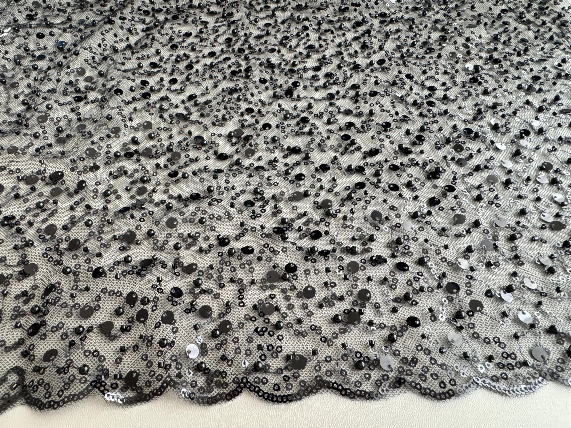 Black Beaded Lace Fabric by Yard, Luxury Shimmer Mesh with Pearls &amp; Sequins for Bridal Gowns, Wedding Dresses, Veils, Event Decor, Crafts - from Gala Textile