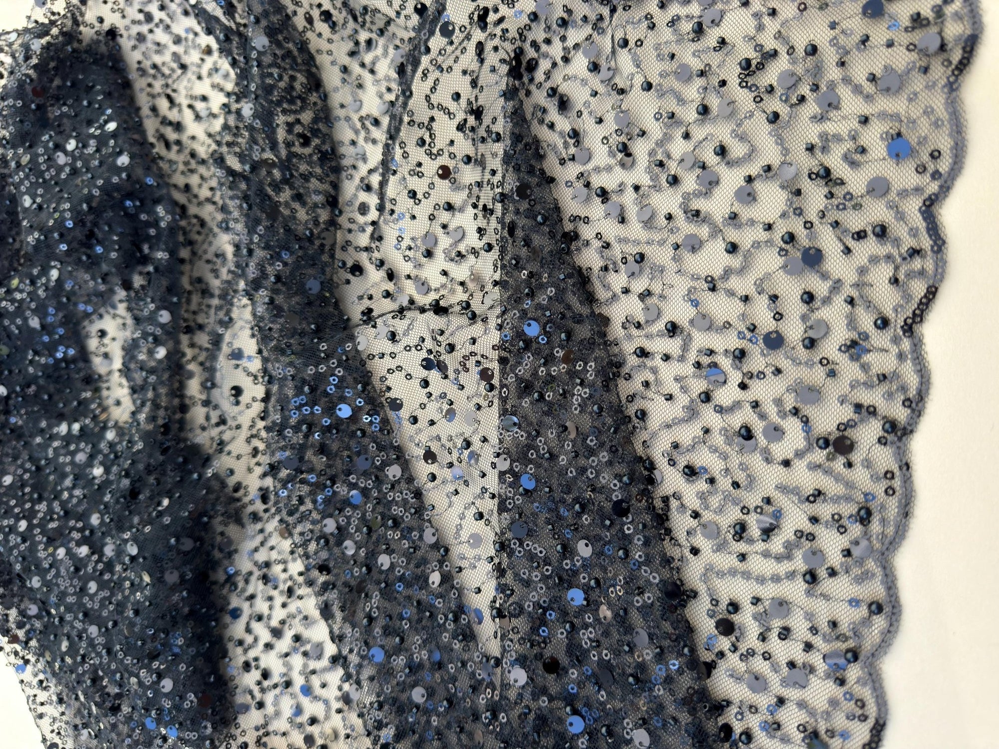 Black Beaded Lace Fabric by Yard, Luxury Shimmer Mesh with Pearls &amp; Sequins for Bridal Gowns, Wedding Dresses, Veils, Event Decor, Crafts - from Gala Textile