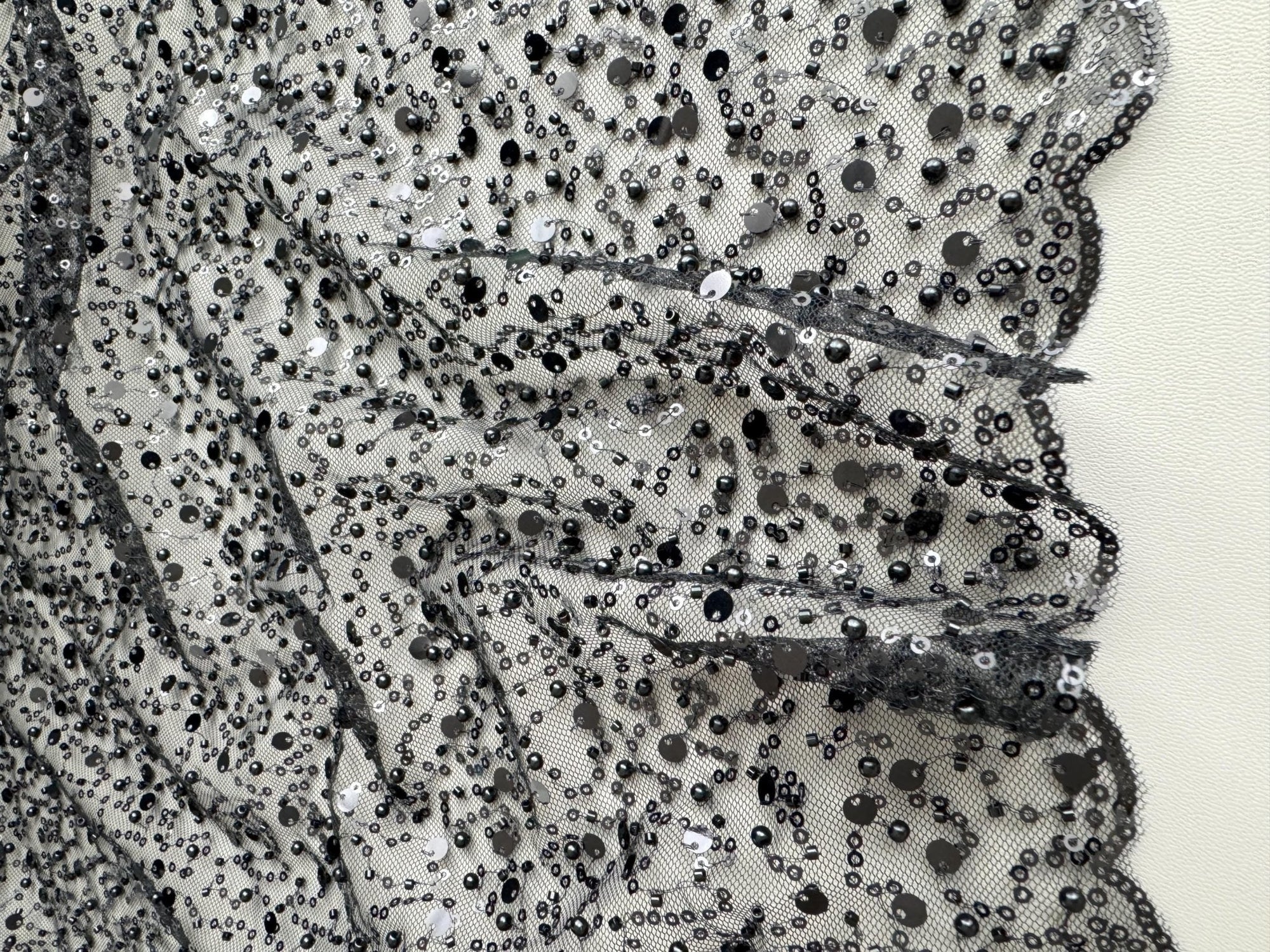 Black Beaded Lace Fabric by Yard, Luxury Shimmer Mesh with Pearls &amp; Sequins for Bridal Gowns, Wedding Dresses, Veils, Event Decor, Crafts - from Gala Textile