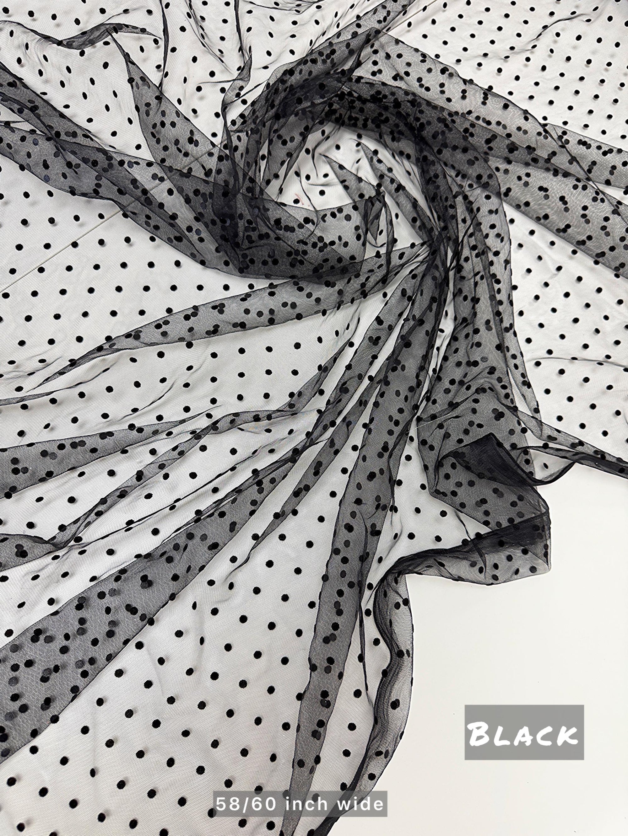 Sheer Polka Dot Mesh Fabric by Yard, Soft Mini Velvet Polka Dots on Lightweight Tulle for Bridal Veils, Girls Tutu Mesh, Curtains and Crafts
