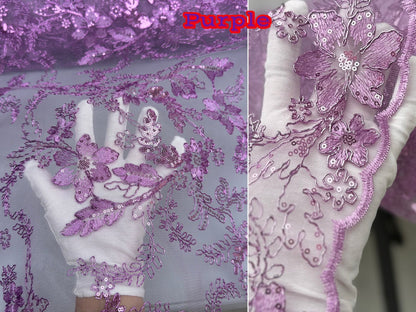 Floral Embroidered Lace Corded Fabric With Sequins Fabric by the yard Non Stretch Shiny Floral Fabric with Sequins On Lace for Apparel Gowns - from Gala Textile