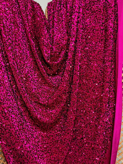 Fuchsia Sequin on Velvet Fabric by Yard, Luxurious Stretch Velvet with Sparkling Magneta Sequins, for Dresses Gowns and Event Wedding Decor - from Gala Textile