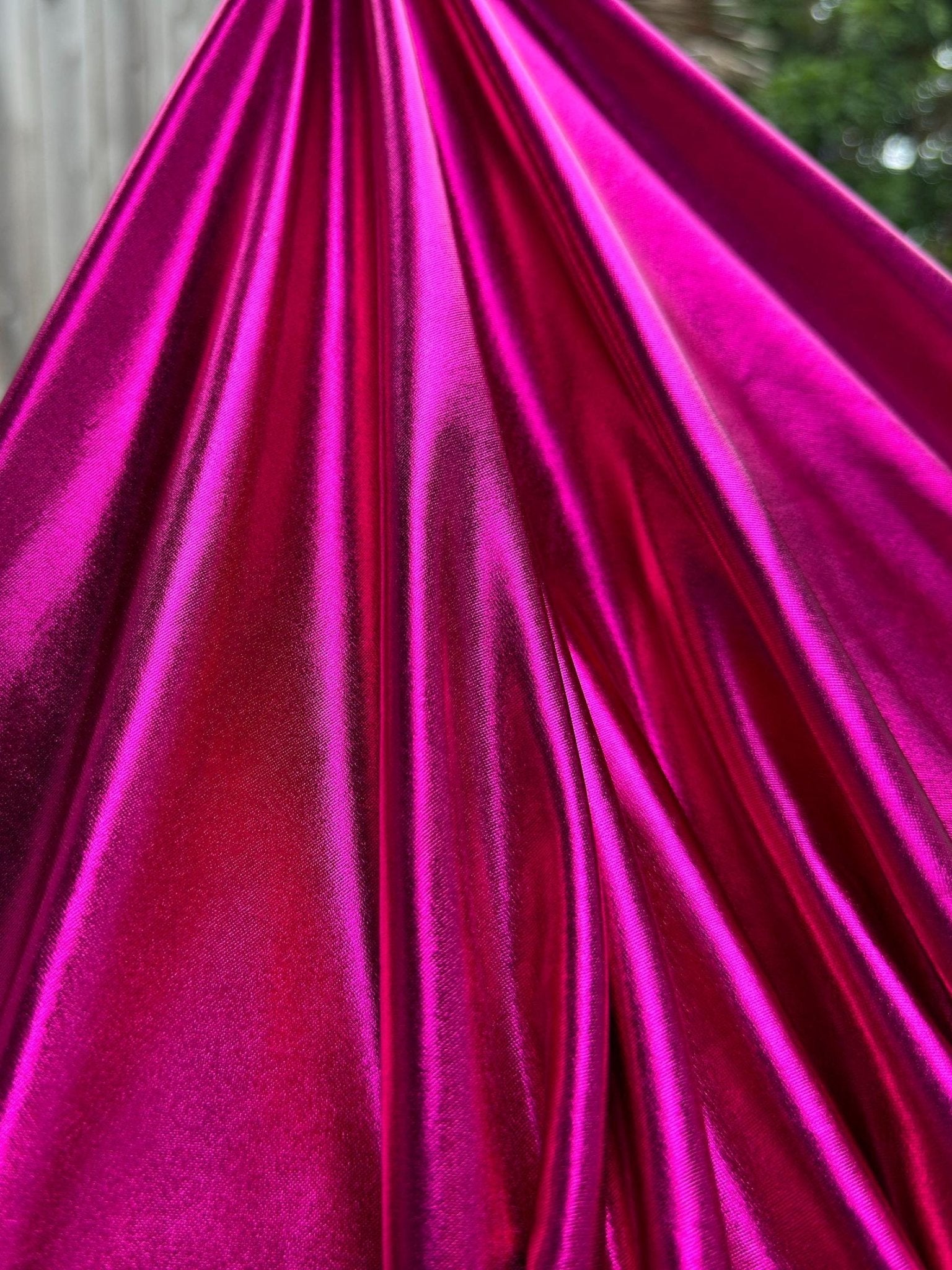 Fuchsia Spandex Lame Foil Fabric Stretch Pink Metallic Material, All Over Foil on Stretch Knit, for Dance Wear, Costumes, Dresses, Leggings - from Gala Textile