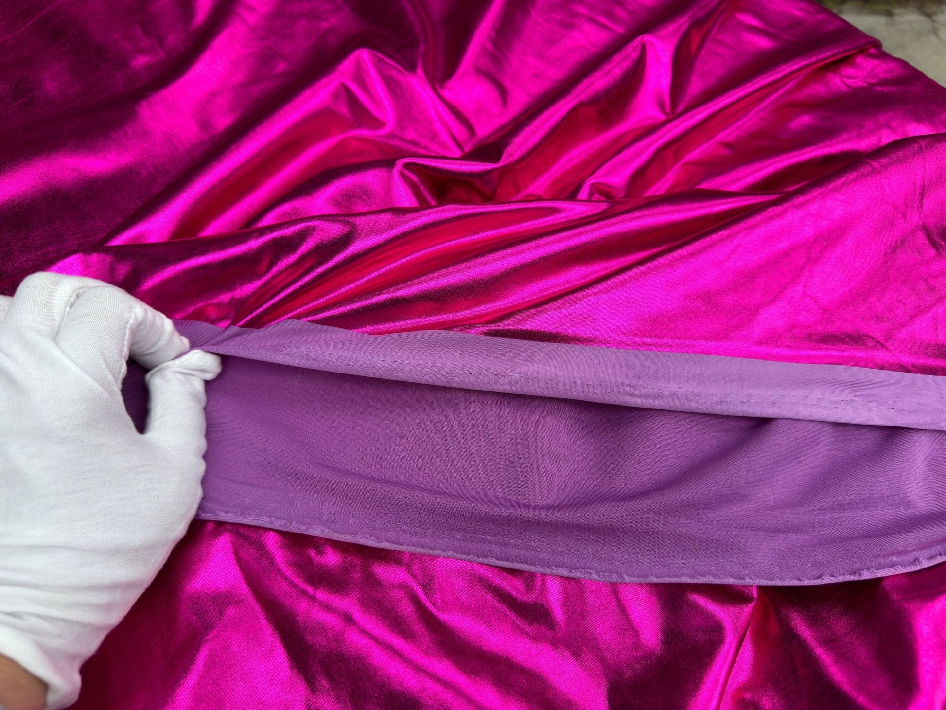 Fuchsia Spandex Lame Foil Fabric Stretch Pink Metallic Material, All Over Foil on Stretch Knit, for Dance Wear, Costumes, Dresses, Leggings - from Gala Textile