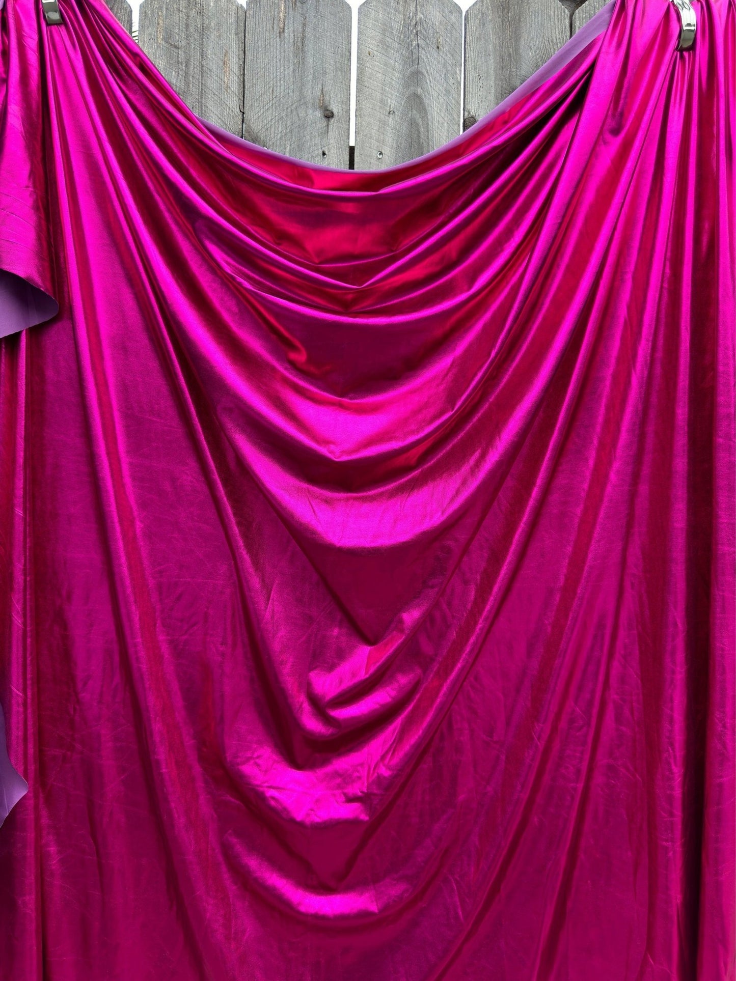 Fuchsia Spandex Lame Foil Fabric Stretch Pink Metallic Material, All Over Foil on Stretch Knit, for Dance Wear, Costumes, Dresses, Leggings - from Gala Textile