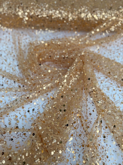 Gold Beaded Lace Fabric by Yard, Embroidered with Pearls & Sequins Mesh Sequin on Sheer Mesh Bridal Dresses, Gowns, Veils, Table Decor - from Gala Textile