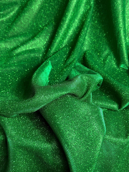 Green Shimmer Lurex Knit Fabric by Yard, Green Luxury Stretch Sparkle Spandex Glitter for Gowns, Backdrops, 2 Way Stretch Christmas Crafts - from Gala Textile