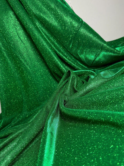 Green Shimmer Lurex Knit Fabric by Yard, Green Luxury Stretch Sparkle Spandex Glitter for Gowns, Backdrops, 2 Way Stretch Christmas Crafts - from Gala Textile