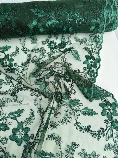 Hunter Green Floral Lace Fabric by yard Embroidery Corded With Sequins Fabric Non Stretch Green Sequined Embroidered On Lace Bridal Gowns - from Gala Textile