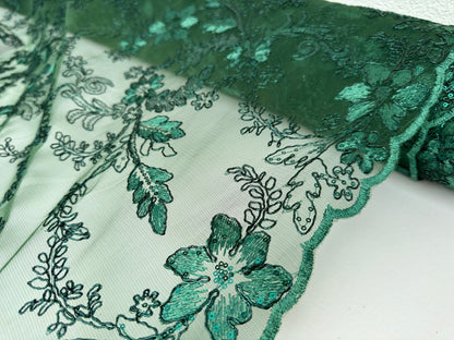 Hunter Green Floral Lace Fabric by yard Embroidery Corded With Sequins Fabric Non Stretch Green Sequined Embroidered On Lace Bridal Gowns - from Gala Textile