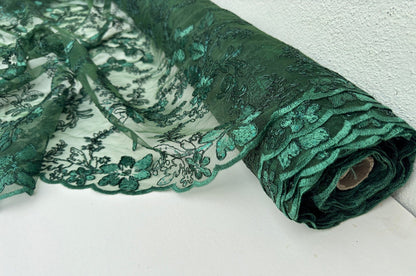 Hunter Green Floral Lace Fabric by yard Embroidery Corded With Sequins Fabric Non Stretch Green Sequined Embroidered On Lace Bridal Gowns - from Gala Textile