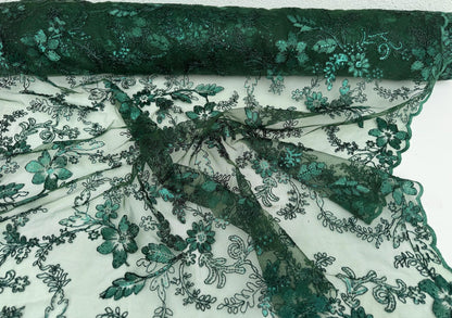 Hunter Green Floral Lace Fabric by yard Embroidery Corded With Sequins Fabric Non Stretch Green Sequined Embroidered On Lace Bridal Gowns - from Gala Textile