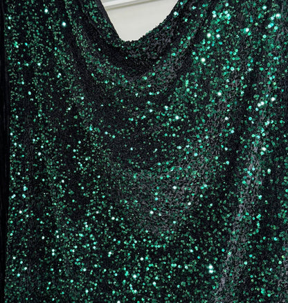 Hunter Green Sequins on Black Stretch Velvet Fabric, Green Sequin Fabric by yard for Dresses Gowns, Bows, Premium Quality Lowest Price - from Gala Textile