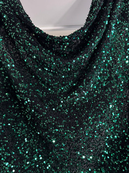 Hunter Green Sequins on Black Stretch Velvet Fabric, Green Sequin Fabric by yard for Dresses Gowns, Bows, Premium Quality Lowest Price - from Gala Textile