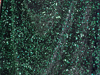 Hunter Green Sequins on Black Stretch Velvet Fabric, Green Sequin Fabric by yard for Dresses Gowns, Bows, Premium Quality Lowest Price - from Gala Textile