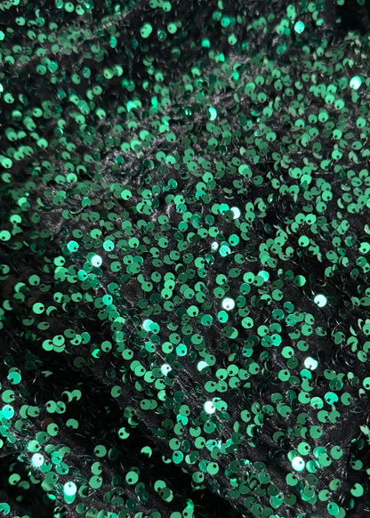 Hunter green sequins on black velvet - from Gala Textile