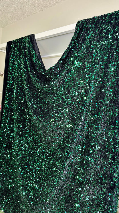 Hunter green sequins on black velvet - from Gala Textile