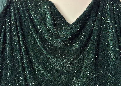 Hunter Green Sequins on Green Stretch Velvet Fabric, Luxury Sequins Fabric by yard for Dresses Gowns, Bows, DYI Premium Quality Lowest Price - from Gala Textile