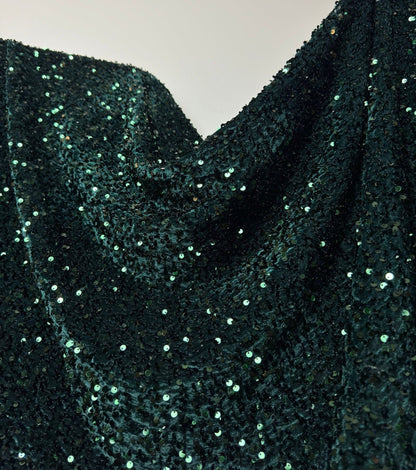 Hunter Green Sequins on Green Stretch Velvet Fabric, Luxury Sequins Fabric by yard for Dresses Gowns, Bows, DYI Premium Quality Lowest Price - from Gala Textile