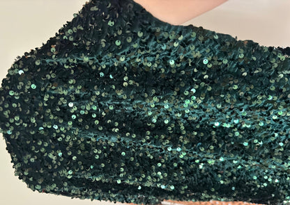 Hunter Green Sequins on Green Stretch Velvet Fabric, Luxury Sequins Fabric by yard for Dresses Gowns, Bows, DYI Premium Quality Lowest Price - from Gala Textile