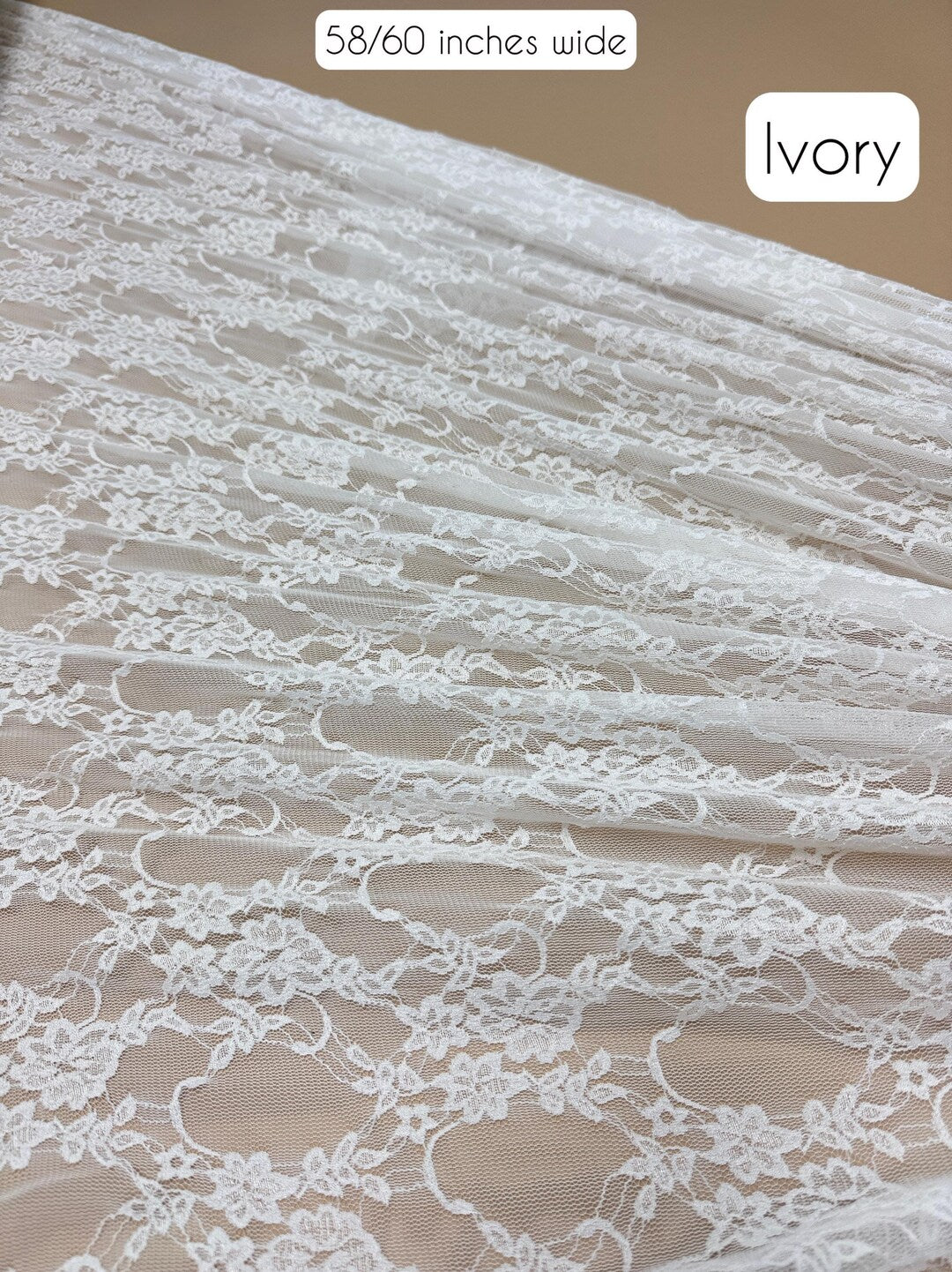 Ivory floral stretch lace fabric by the yard, 4-way stretch vintage style nylon spandex