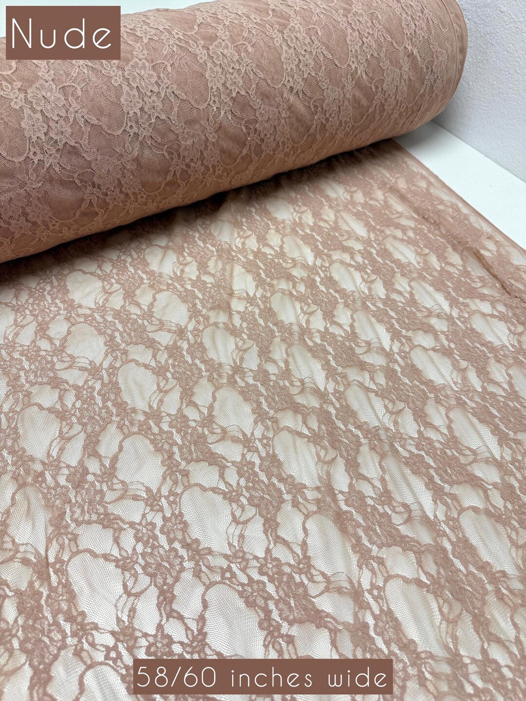 Nude floral stretch lace fabric by the yard, 4-way stretch vintage style nylon spandex