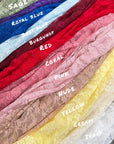 Dusty pink floral stretch lace fabric color chart showing all available colors