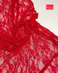 Red floral stretch lace fabric by the yard, 4-way stretch vintage style nylon spandex