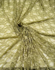 Olive moss green floral stretch lace fabric draped showing texture comparison