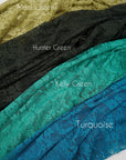 Green lace fabric color chart showing moss green hunter green kelly green and turquoise