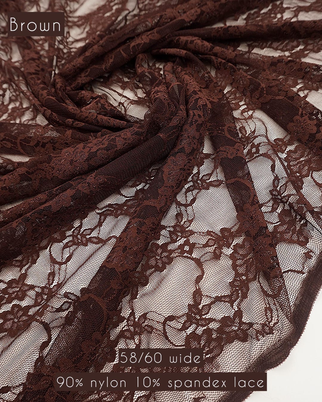 Deep brown vintage floral stretch lace fabric 80 GSM boho fashion apparel
