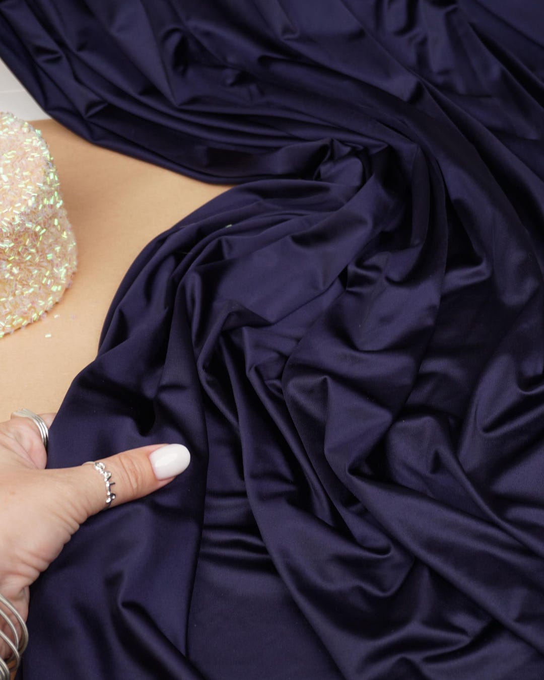 Navy Shiny Milliskin Nylon Spandex Fabric - Image 4