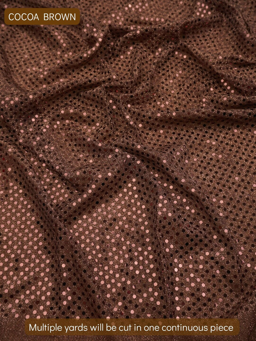 Cocoa Brown 3mm confetti dot sequin fabric draped, metallic mesh sparkle fabric by the yard