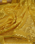 Gold 3mm confetti dot sequin fabric draped, metallic mesh sparkle fabric by the yard