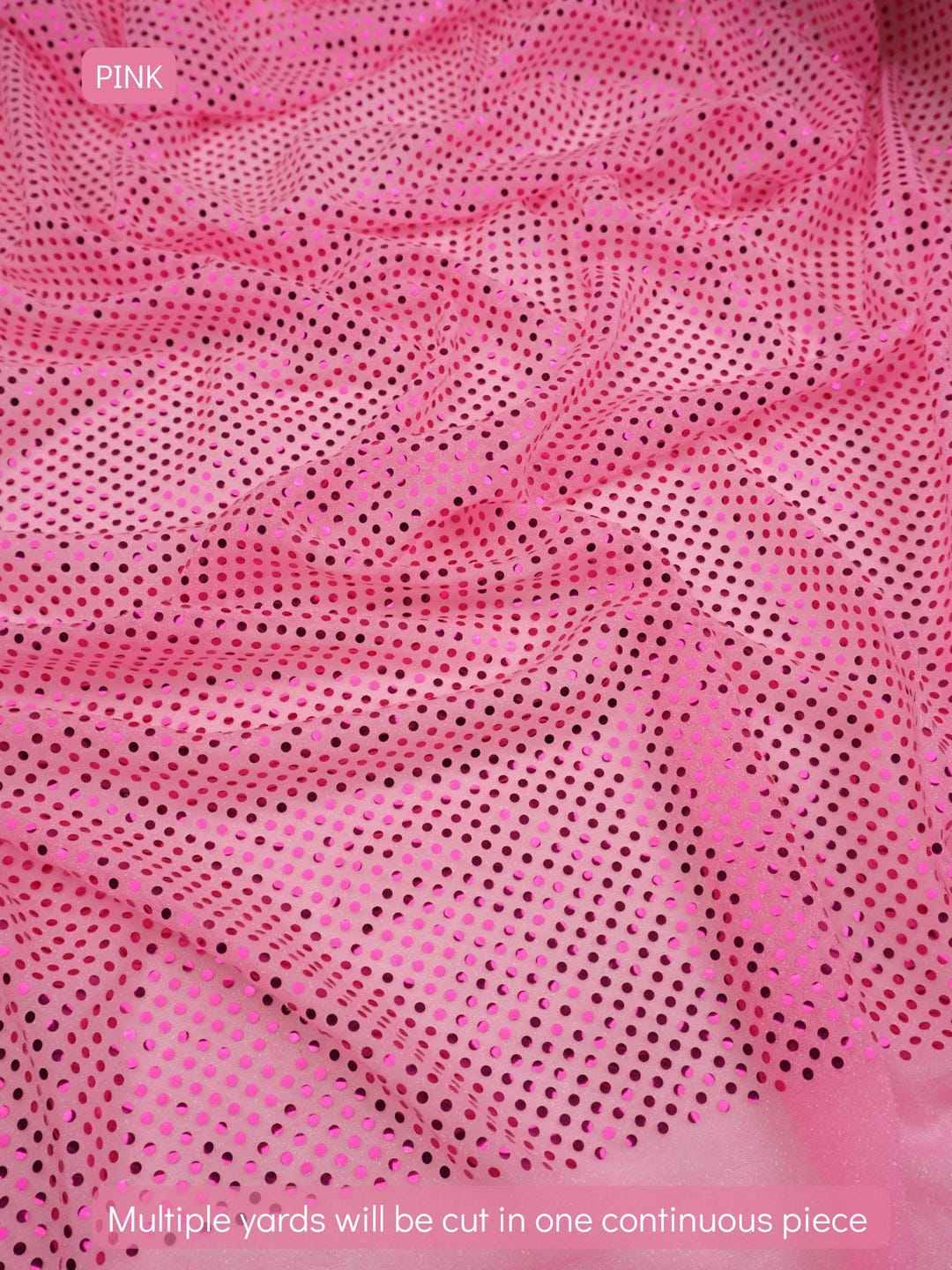 Pink 3mm confetti dot sequin fabric draped, metallic mesh sparkle fabric by the yard