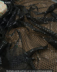 Black 3mm confetti dot sequin fabric draped, metallic mesh sparkle fabric by the yard